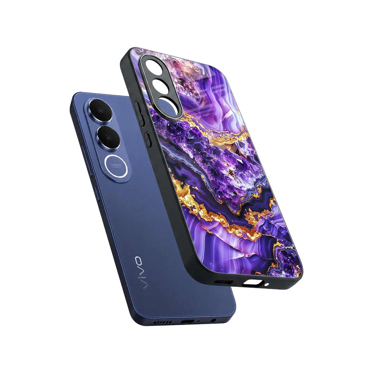 Purple Majesty sleek vivo v70 fe cover with tempered glass back and TPU edges