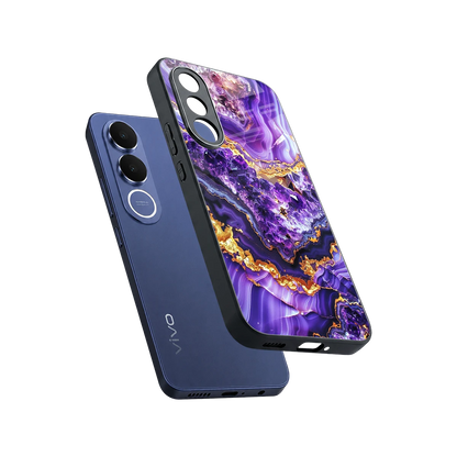 Purple Majesty sleek vivo v70 fe cover with tempered glass back and TPU edges