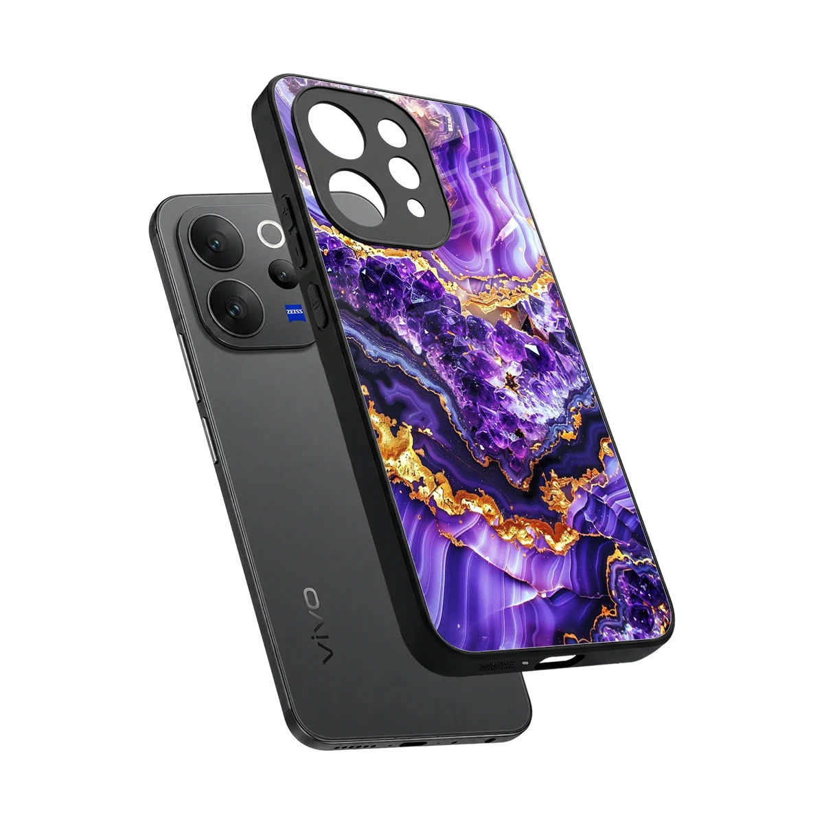 Purple Majesty sleek vivo v70 cover with tempered glass back and TPU edges