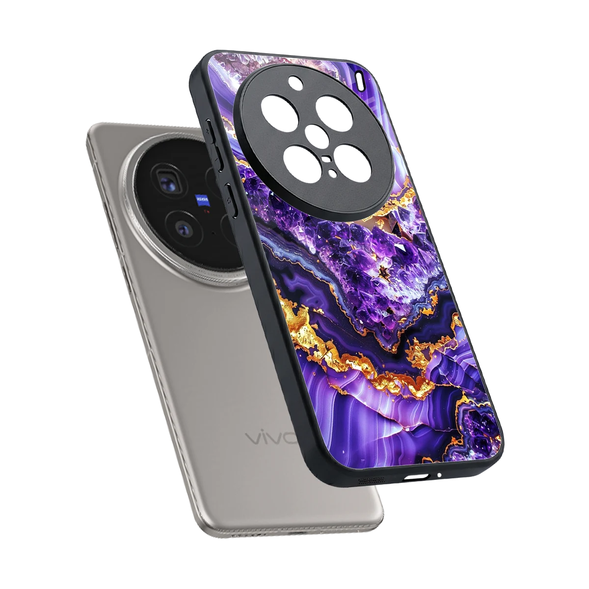 Purple Majesty sleek vivo x200 pro cover with tempered glass back and TPU edges