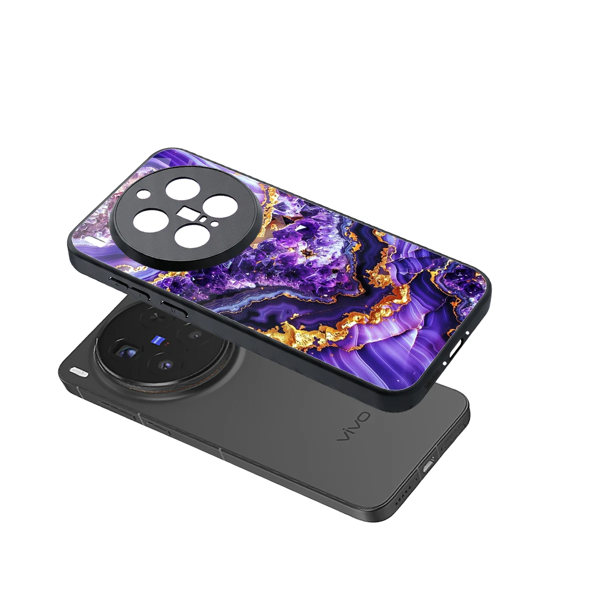 Purple Majesty sleek vivo x300 pro cover with tempered glass back and TPU edges