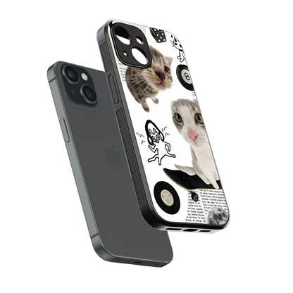 Purrfect Patchwork sleek iphone 14 cover with tempered glass back and TPU edges