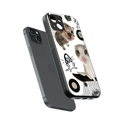 Purrfect Patchwork sleek iphone 14 plus cover with tempered glass back and TPU edges