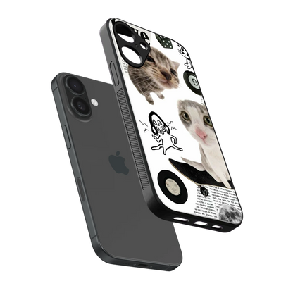 Purrfect Patchwork sleek iphone 16 plus cover with tempered glass back and TPU edges