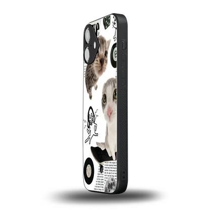Purrfect Patchwork iphone 16 plus mobile cover | shockproof glass phone case