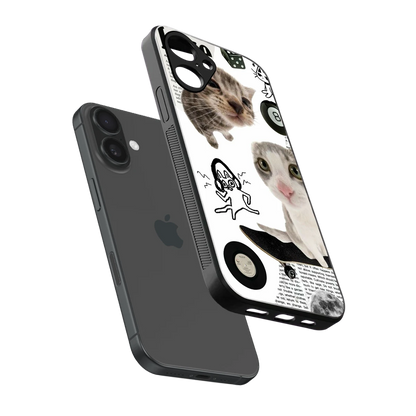 Purrfect Patchwork sleek iPhone 16 cover with tempered glass back and TPU edges