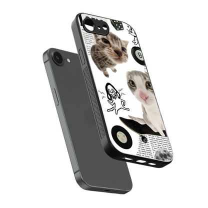 Purrfect Patchwork sleek iphone 16e cover with tempered glass back and TPU edges