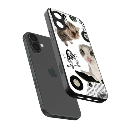 Purrfect Patchwork sleek iphone 17 cover with tempered glass back and TPU edges