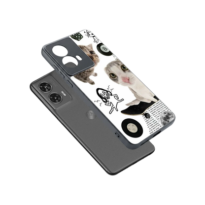 Purrfect Patchwork sleek motorola edge 50 fusion cover with tempered glass back and TPU edges