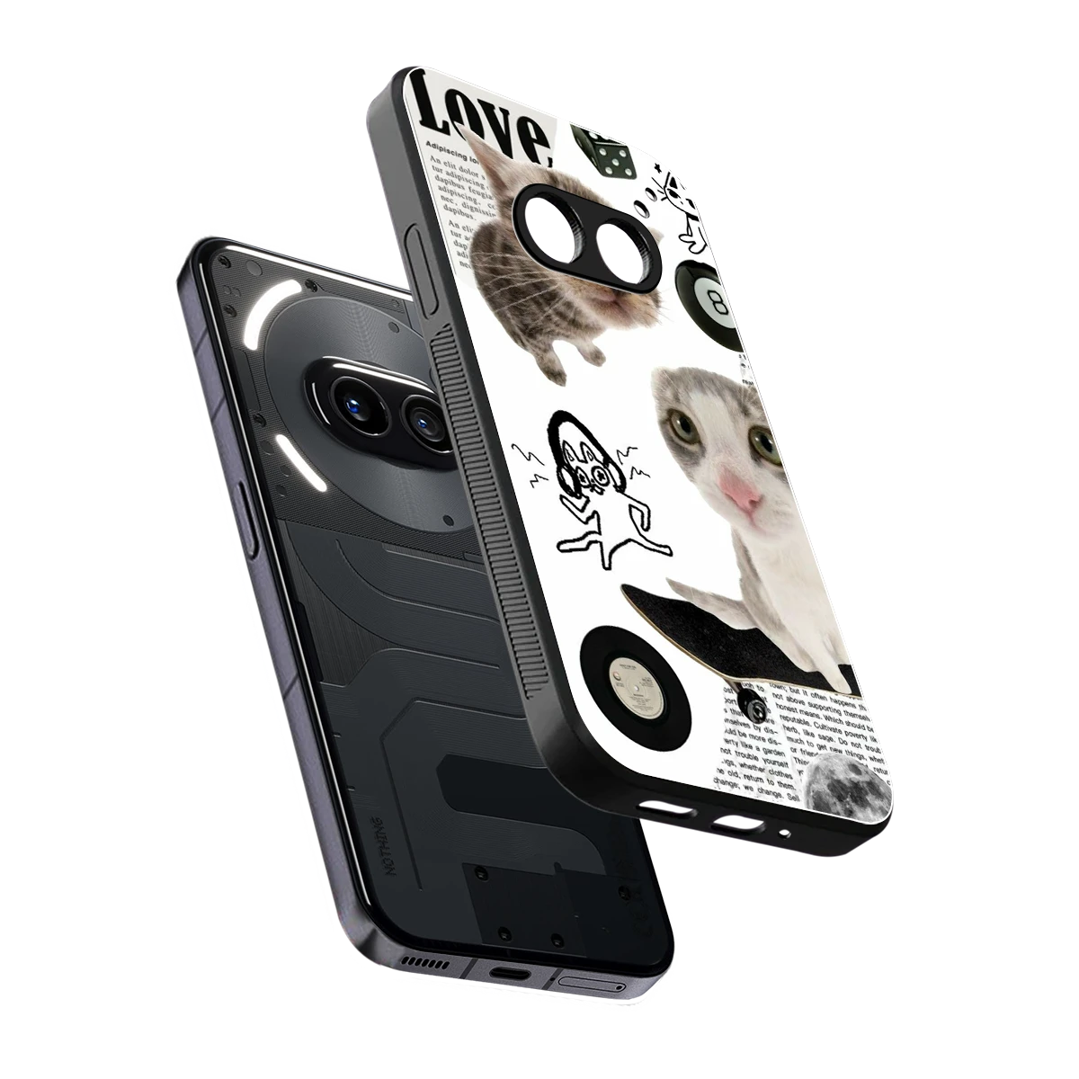 Purrfect Patchwork sleek nothing phone 2a cover with tempered glass back and TPU edges