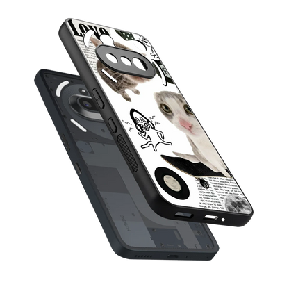 Purrfect Patchwork sleek nothing phone 3a cover with tempered glass back and TPU edges