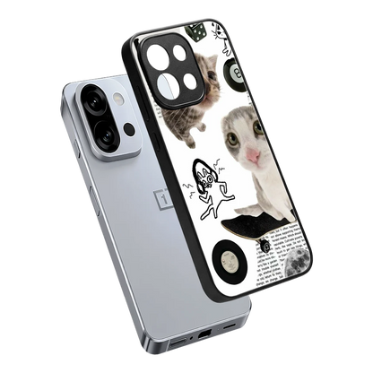 Purrfect Patchwork sleek oneplus 13s cover with tempered glass back and TPU edges