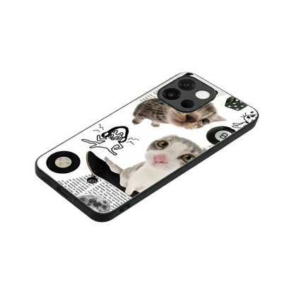 Purrfect Patchwork stylish phone case for oneplus 13s | glossy glass and slim fit
