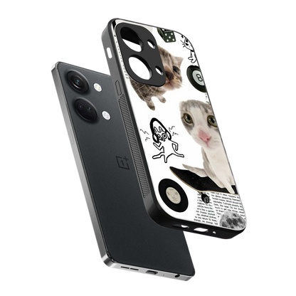 Purrfect Patchwork sleek oneplus nord 3 cover with tempered glass back and TPU edges