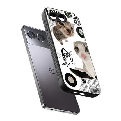 Purrfect Patchwork sleek oneplus nord 4 cover with tempered glass back and TPU edges