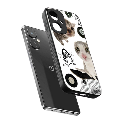 Purrfect Patchwork sleek oneplus nord ce 3 cover with tempered glass back and TPU edges