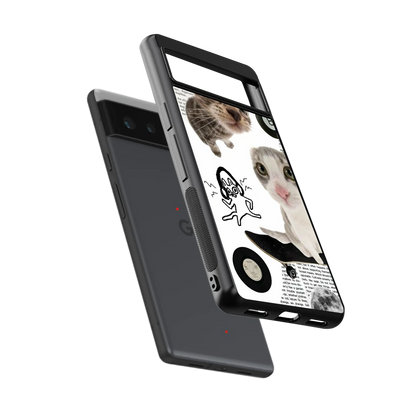 Purrfect Patchwork sleek google pixel 6 cover with tempered glass back and TPU edges