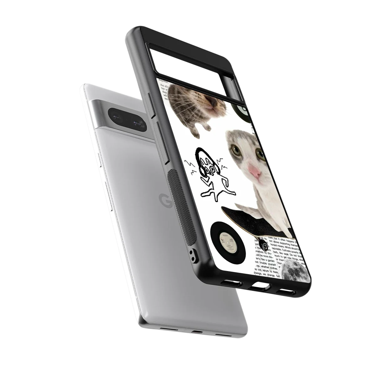 Purrfect Patchwork sleek google pixel 7a cover with tempered glass back and TPU edges