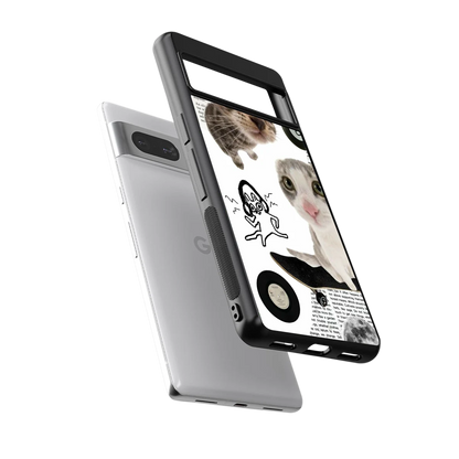 Purrfect Patchwork sleek google pixel 7a cover with tempered glass back and TPU edges