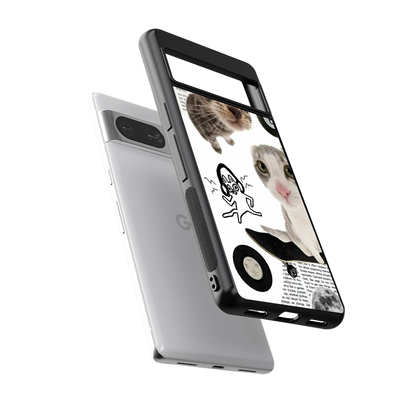 Purrfect Patchwork sleek google pixel 8 cover with tempered glass back and TPU edges