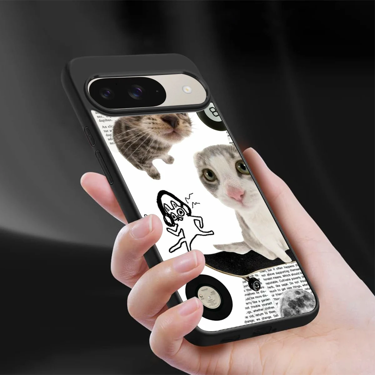 Purrfect Patchwork sleek google pixel 9 cover with tempered glass back and TPU edges