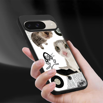 Purrfect Patchwork sleek google pixel 9 cover with tempered glass back and TPU edges