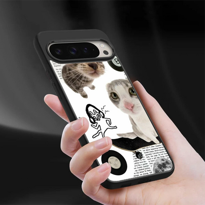 Purrfect Patchwork sleek google pixel 9 pro cover with tempered glass back and TPU edges