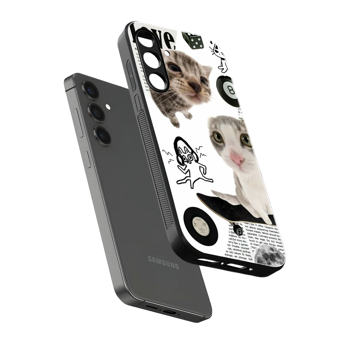 Purrfect Patchwork sleek samsung galaxy a14 5g cover with tempered glass back and TPU edges