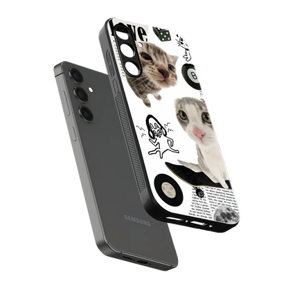 Purrfect Patchwork sleek samsung galaxy a14 5g cover with tempered glass back and TPU edges