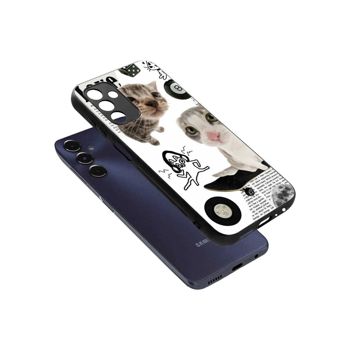 Purrfect Patchwork sleek samsung galaxy m14 5g cover with tempered glass back and TPU edges