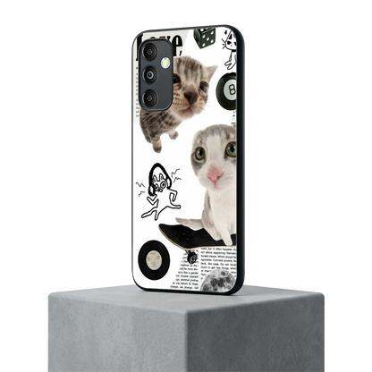 Purrfect Patchwork samsung galaxy m14 5g mobile cover | shockproof glass phone case