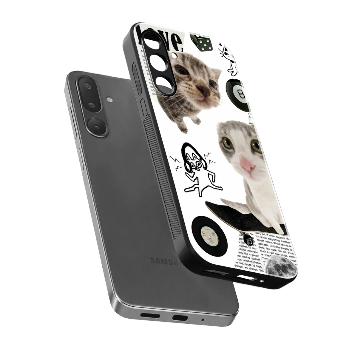 Purrfect Patchwork sleek samsung galaxy m56 5g cover with tempered glass back and TPU edges