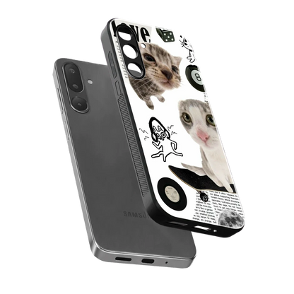 Purrfect Patchwork sleek samsung galaxy m56 5g cover with tempered glass back and TPU edges