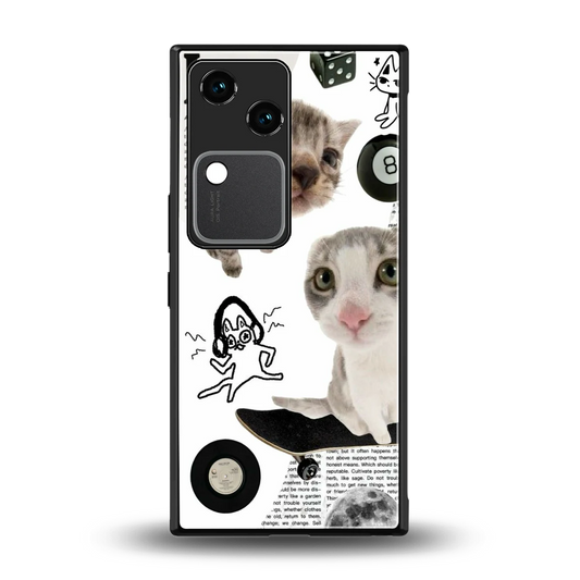 Purrfect Patchwork back phone cover | glass case for vivo v30