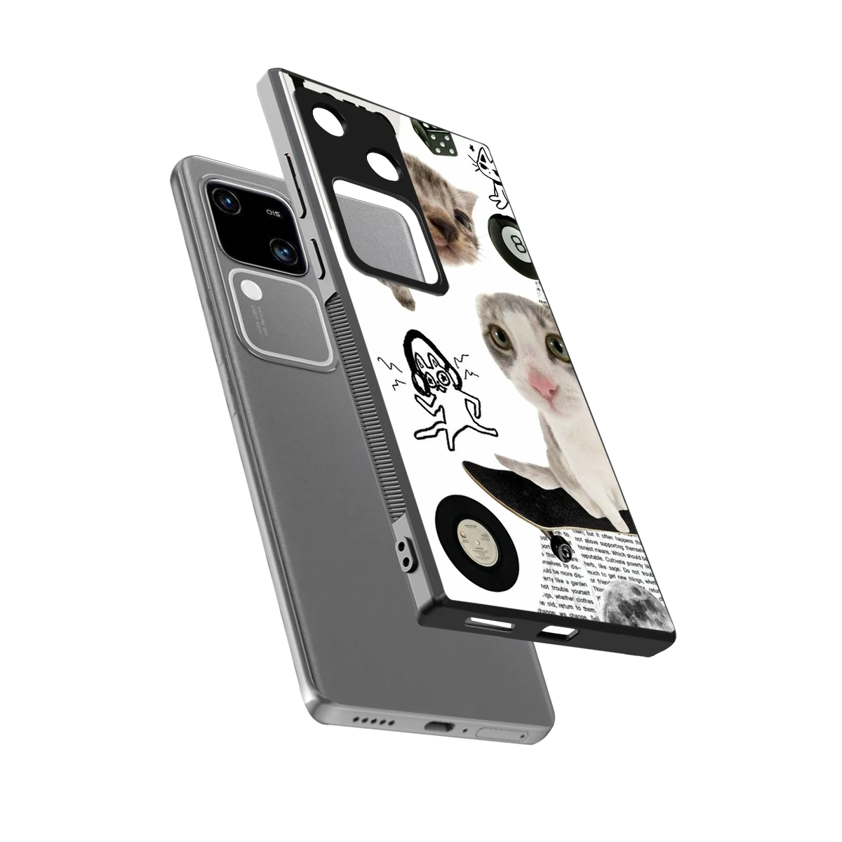 Purrfect Patchwork sleek vivo v30 cover with tempered glass back and TPU edges