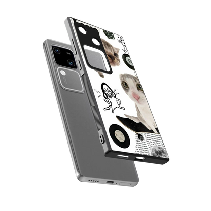 Purrfect Patchwork sleek vivo v30 cover with tempered glass back and TPU edges