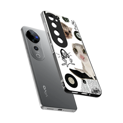 Purrfect Patchwork sleek vivo v40 pro cover with tempered glass back and TPU edges