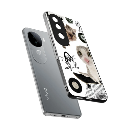 Purrfect Patchwork sleek vivo v40e cover with tempered glass back and TPU edges