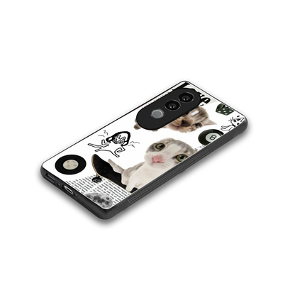 Purrfect Patchwork stylish phone case for vivo v40e | glossy glass and slim fit