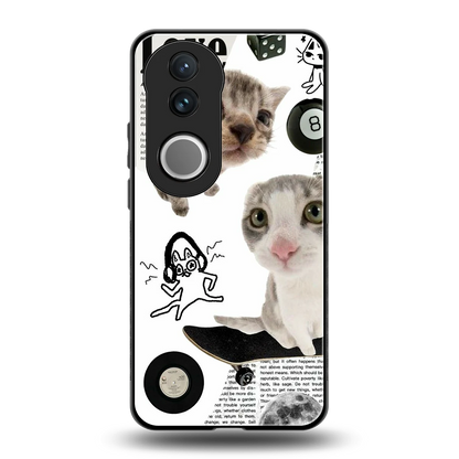 Purrfect Patchwork back phone cover | glass case for vivo v50
