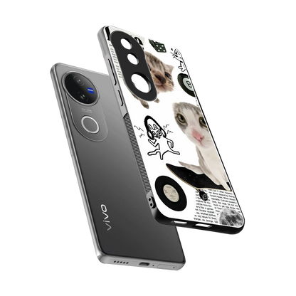Purrfect Patchwork sleek vivo v50 cover with tempered glass back and TPU edges