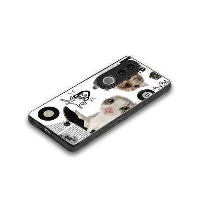 Purrfect Patchwork stylish phone case for vivo v50 | glossy glass and slim fit
