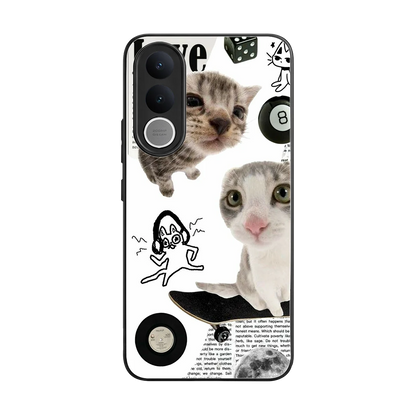 Purrfect Patchwork back phone cover | glass case for vivo v70 fe