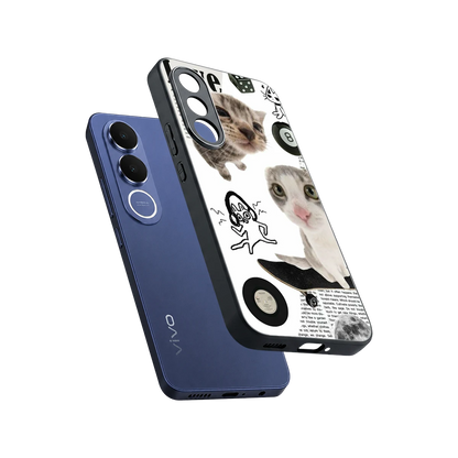 Purrfect Patchwork sleek vivo v70 fe cover with tempered glass back and TPU edges