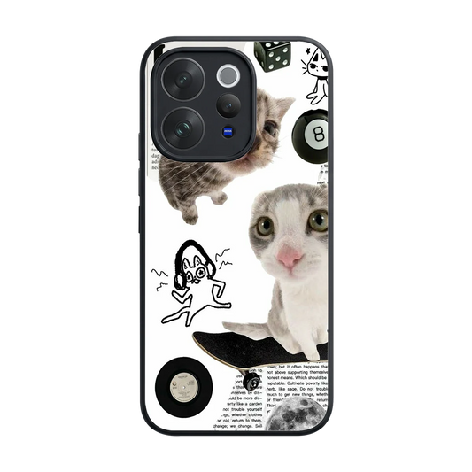 Purrfect Patchwork back phone cover | glass case for vivo v70
