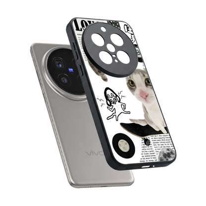 Purrfect Patchwork sleek vivo x200 pro cover with tempered glass back and TPU edges