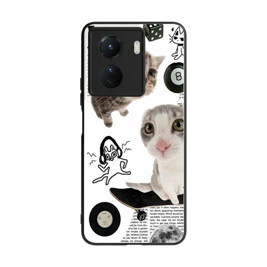 Purrfect Patchwork back phone cover | glass case for vivo y16