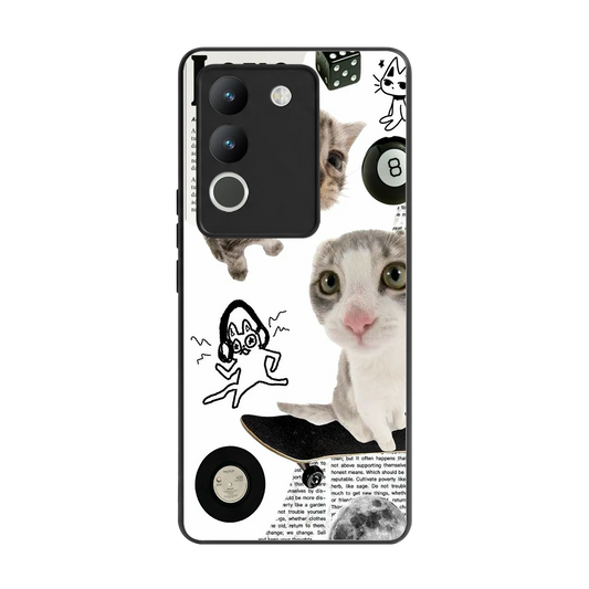 Purrfect Patchwork back phone cover | glass case for vivo y200 5g