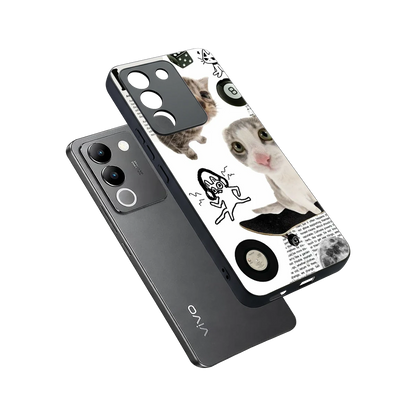 Purrfect Patchwork sleek vivo y200 5g cover with tempered glass back and TPU edges