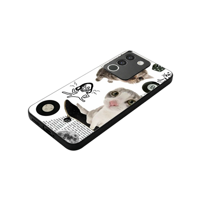 Purrfect Patchwork stylish phone case for vivo y200 5g | glossy glass and slim fit